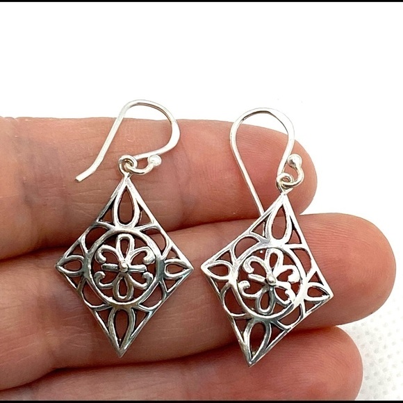 925 Marsala Sterling Silver Earrings Drops Dangles 2g Thailand Geometric - Picture 7 of 11